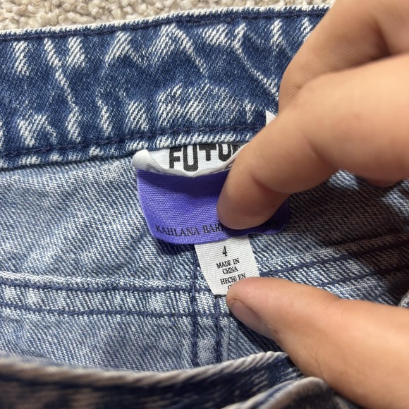 Future Collective Cargo Pants Womens 4 Blue Acid Wash Denim Jogger Style - Picture 5 of 9